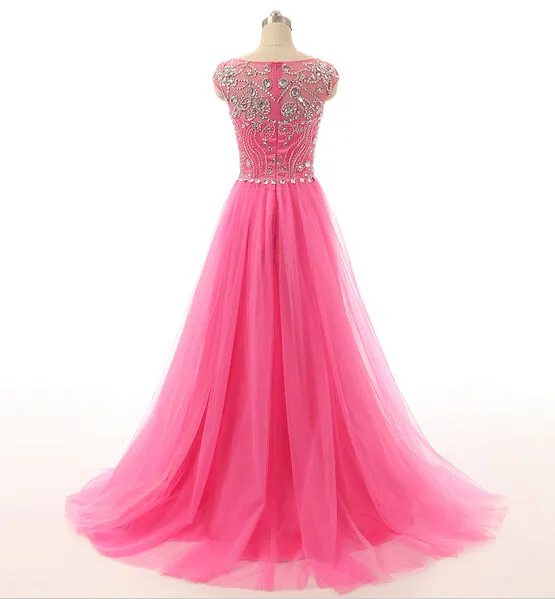 Pink Prom Dresses, Pink Evening Gowns Simple Formal Dresses, Prom Dresses, Teens Fashion Evening Gown Beadings Evening Dress, Pink Party Dress, Prom Gowns