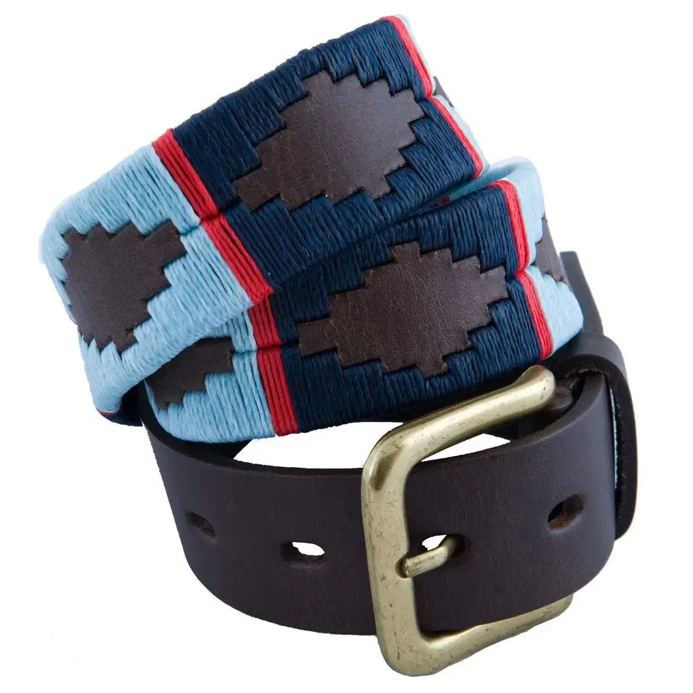 PIONEROS Polo Belt - Wide Argentinian - 186 Navy/Pale Blue with Red Stripe