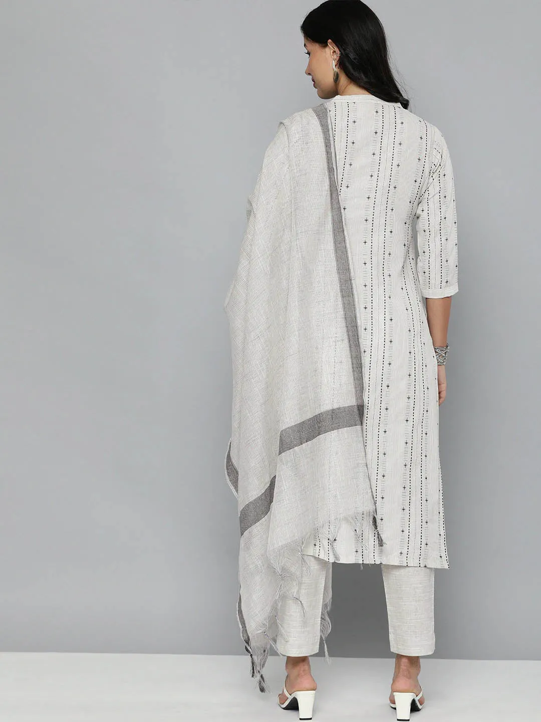 Pure Cotton Handloom Unstitched Grey Ethnic Salwar Suit Material