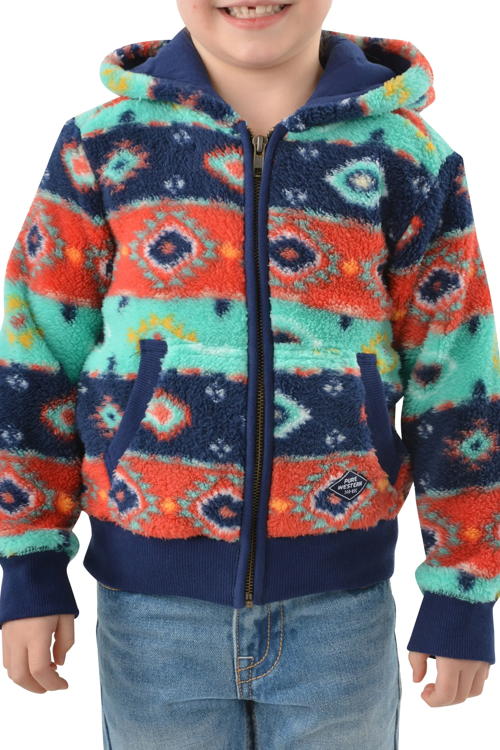 Pure Western Girls Cailin Zip Up Hoodie - Navy/Multi - P3W5551717- On Sale