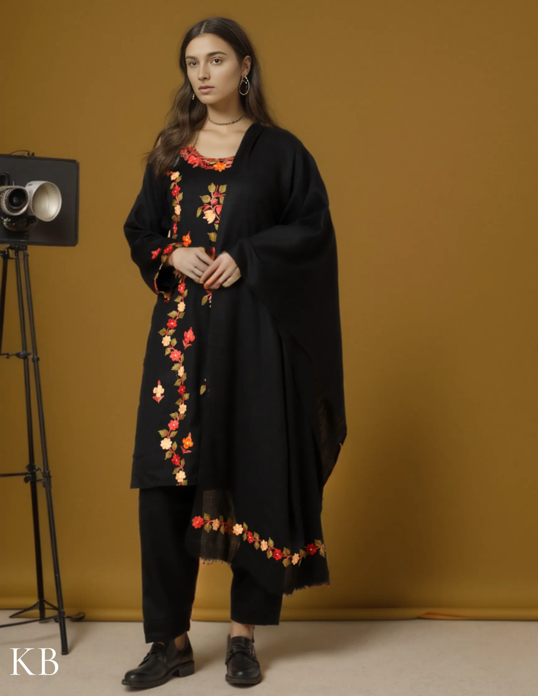 Raven Black Aari Embroidered Woolen Suit Set