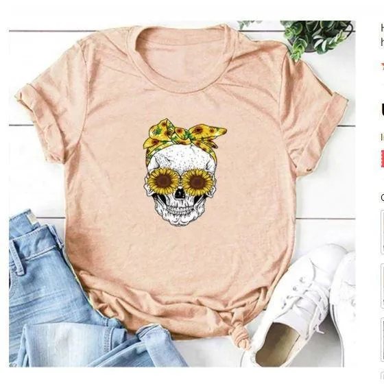 Skull  Sunflower Women T shirts