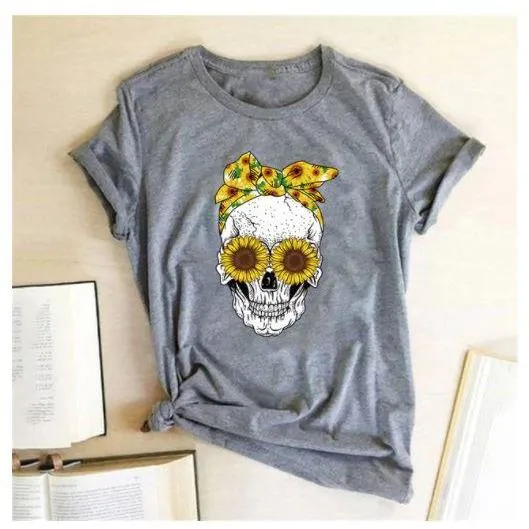 Skull  Sunflower Women T shirts