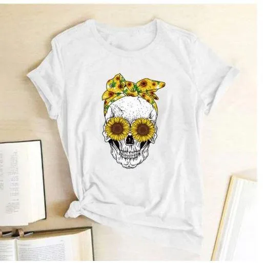 Skull  Sunflower Women T shirts