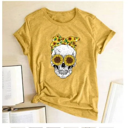 Skull  Sunflower Women T shirts