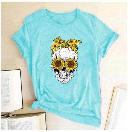 Skull  Sunflower Women T shirts