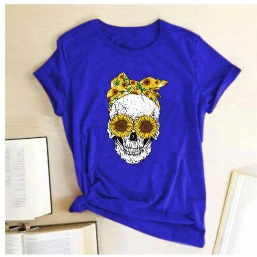 Skull  Sunflower Women T shirts