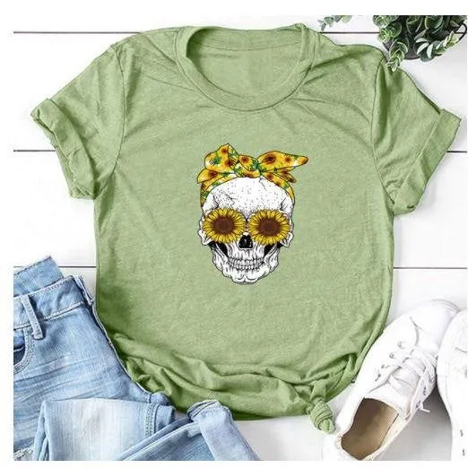 Skull  Sunflower Women T shirts