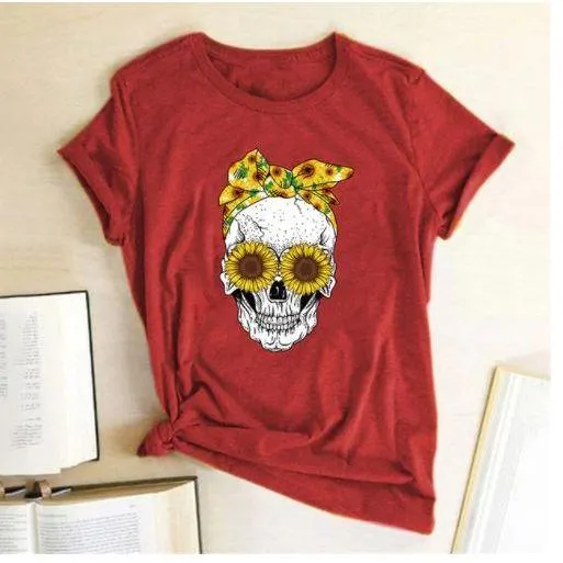 Skull  Sunflower Women T shirts