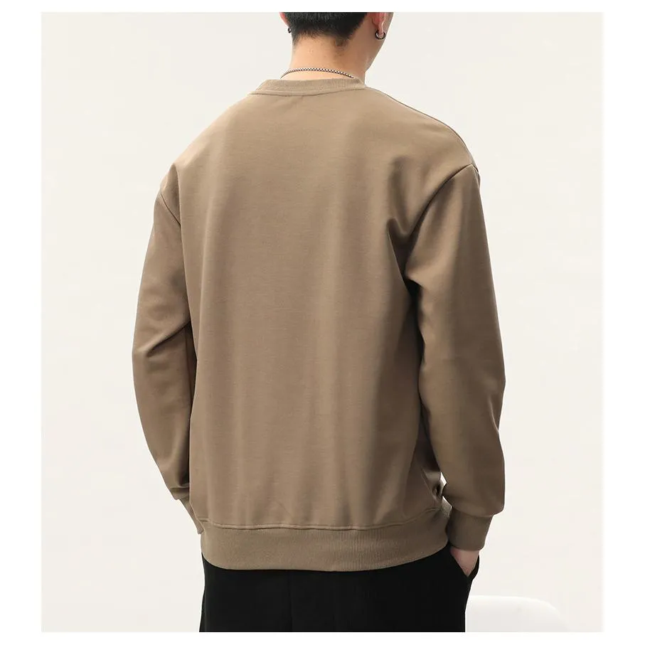 Solid Color Loose Fit Drop Shoulder Crew Neck Sweatshirt