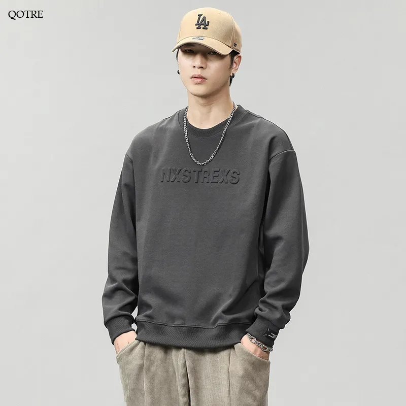 Solid Color Loose Fit Drop Shoulder Crew Neck Sweatshirt