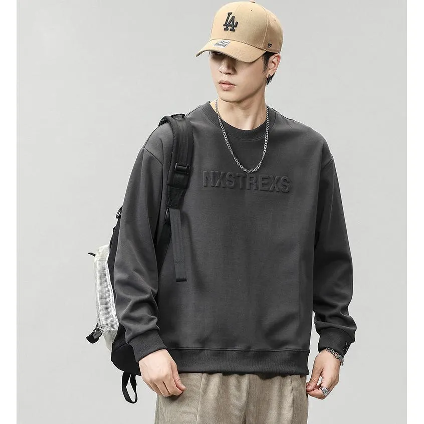 Solid Color Loose Fit Drop Shoulder Crew Neck Sweatshirt