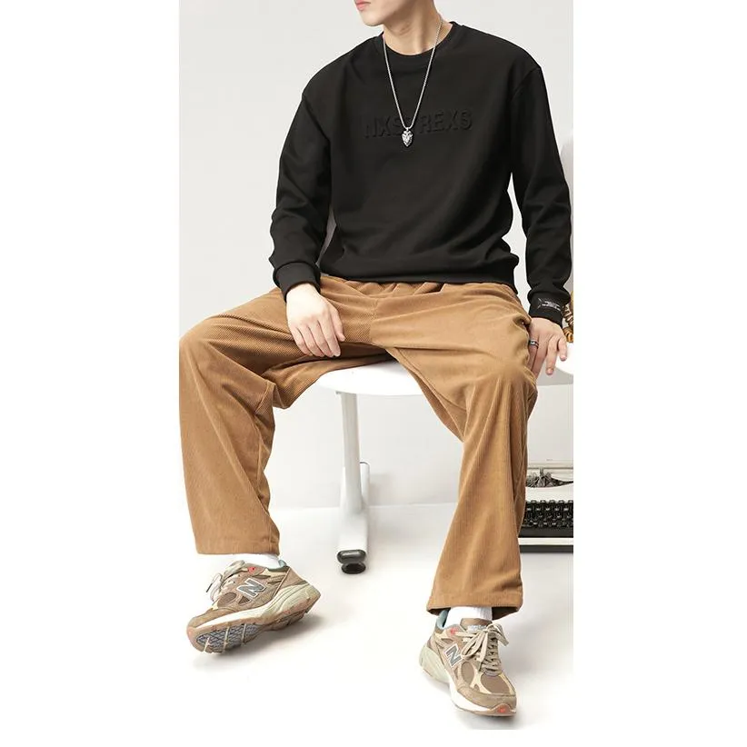 Solid Color Loose Fit Drop Shoulder Crew Neck Sweatshirt