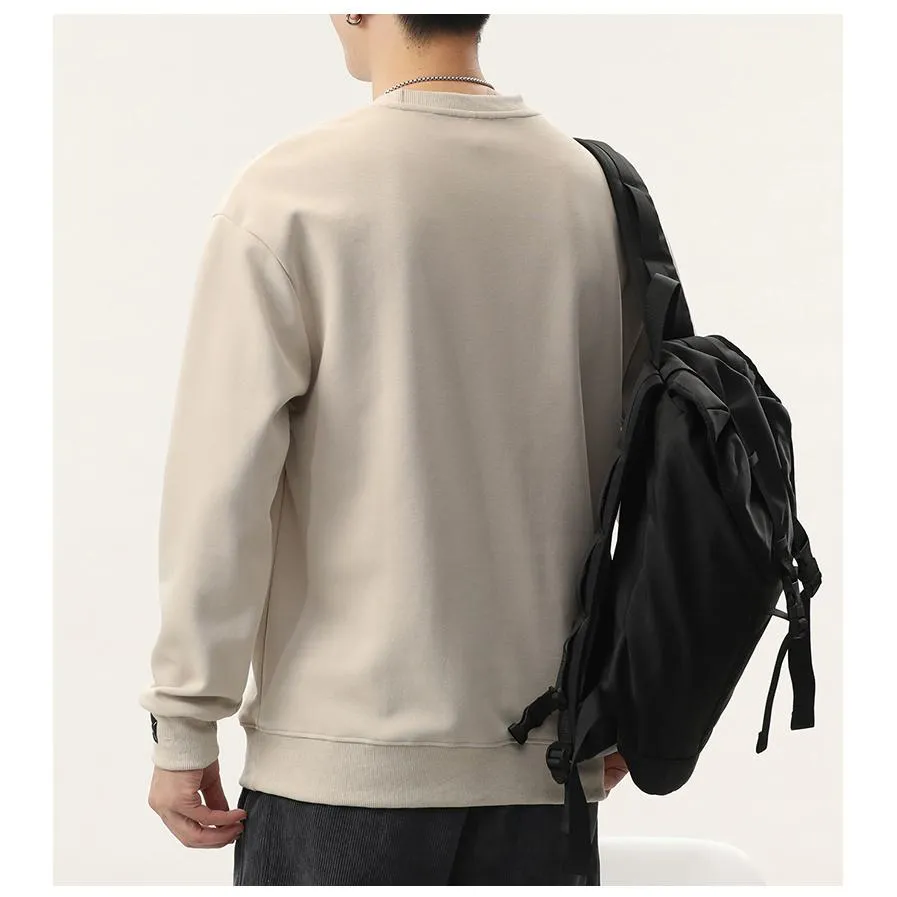 Solid Color Loose Fit Drop Shoulder Crew Neck Sweatshirt