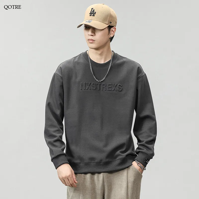 Solid Color Loose Fit Drop Shoulder Crew Neck Sweatshirt