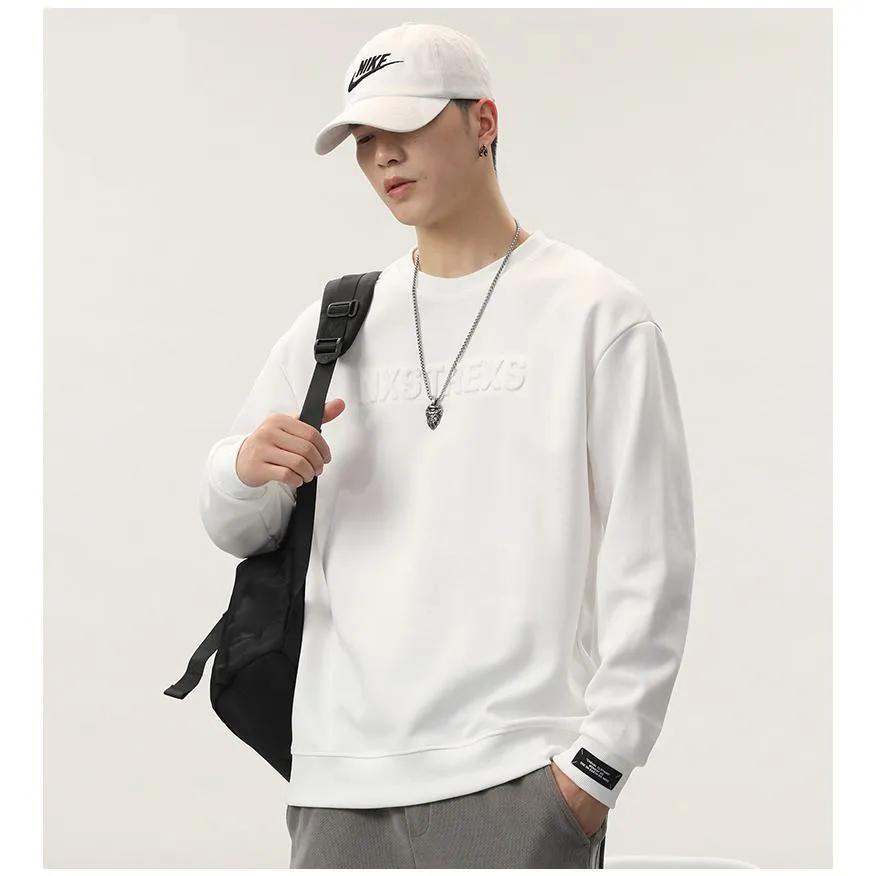 Solid Color Loose Fit Drop Shoulder Crew Neck Sweatshirt