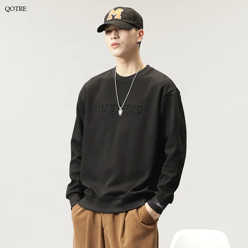 Solid Color Loose Fit Drop Shoulder Crew Neck Sweatshirt