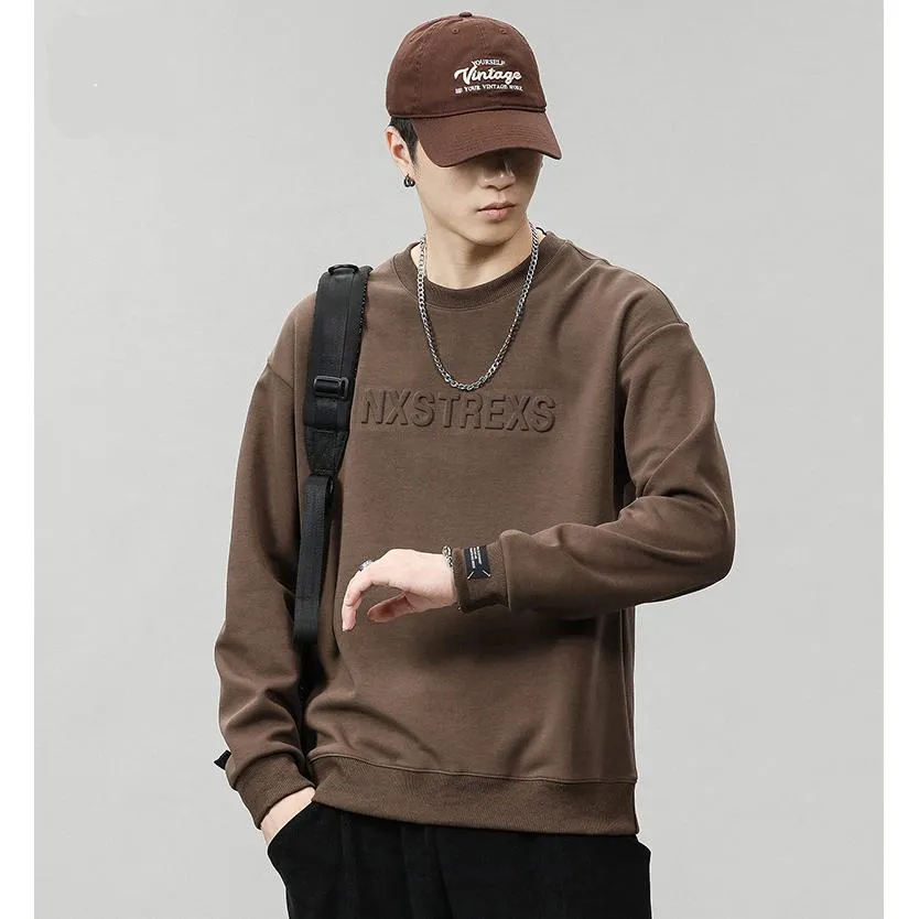 Solid Color Loose Fit Drop Shoulder Crew Neck Sweatshirt