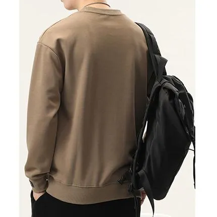 Solid Color Loose Fit Drop Shoulder Crew Neck Sweatshirt