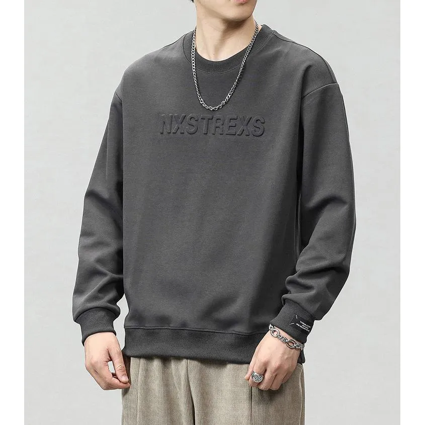 Solid Color Loose Fit Drop Shoulder Crew Neck Sweatshirt