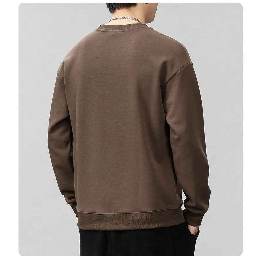 Solid Color Loose Fit Drop Shoulder Crew Neck Sweatshirt