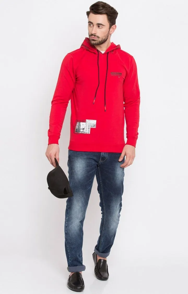 Spykar Men Red Solid Slim Fit Hooded Sweatshirt