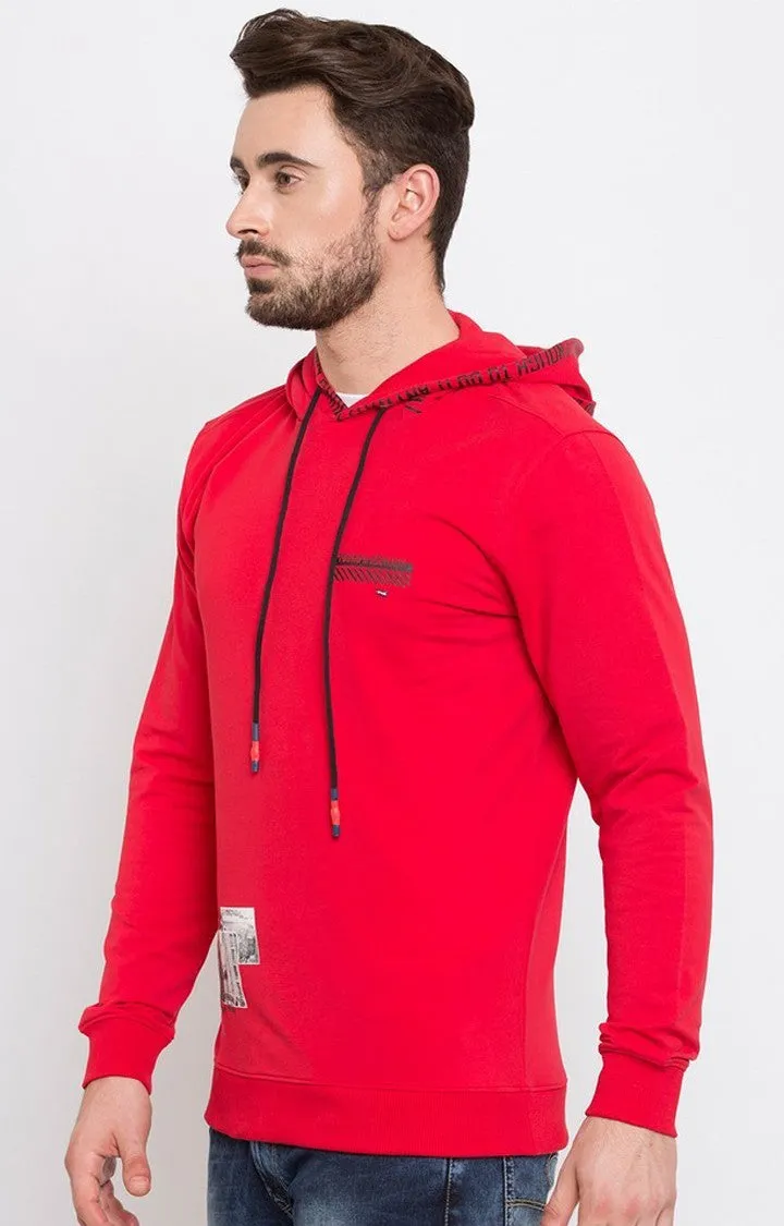 Spykar Men Red Solid Slim Fit Hooded Sweatshirt