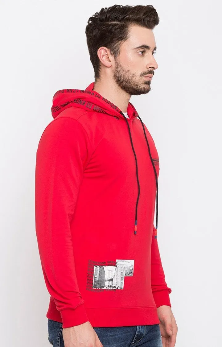 Spykar Men Red Solid Slim Fit Hooded Sweatshirt