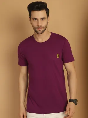 Vimal Jonney Round Neck Cotton Solid Purple T-Shirt for Men