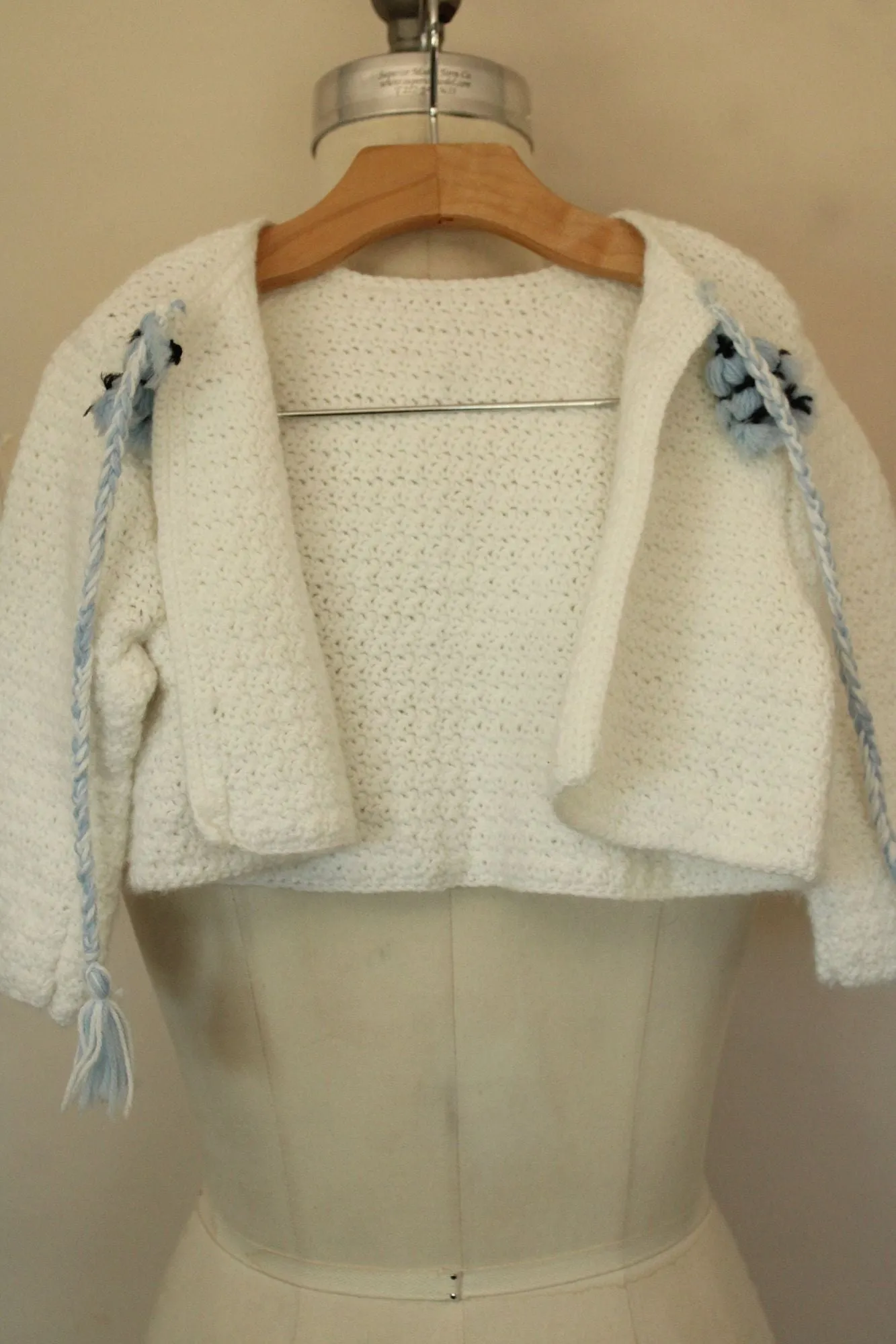 Vintage 1950s 1960s Baby Cardigan with Blue Ties