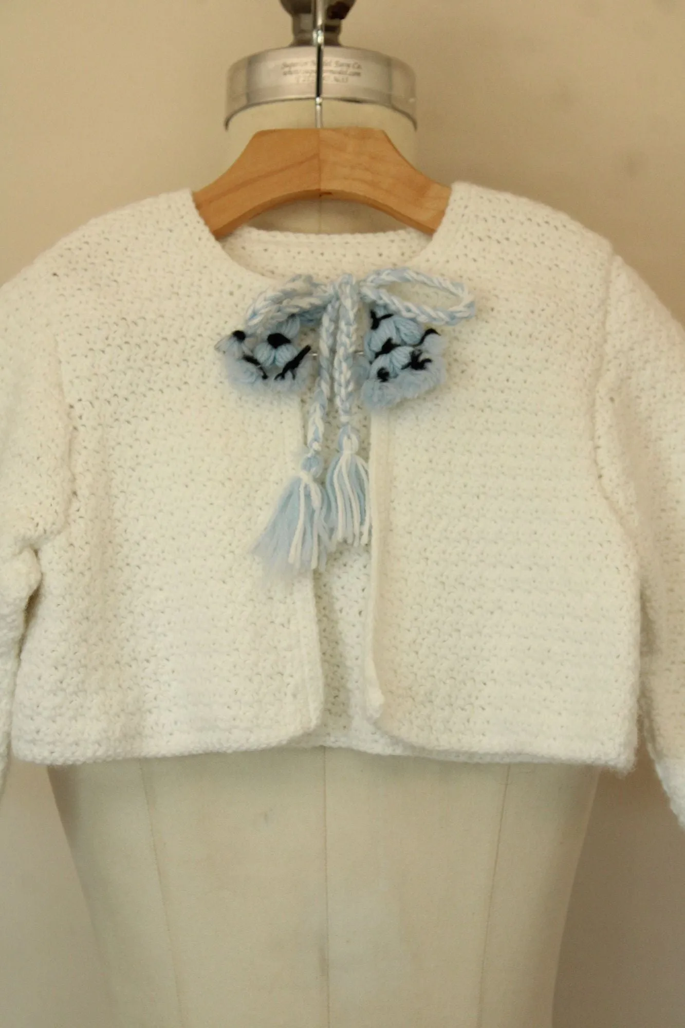 Vintage 1950s 1960s Baby Cardigan with Blue Ties