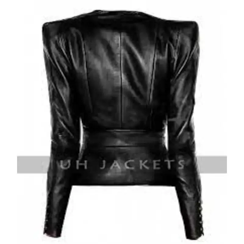 Women Black Leather Peplum Jacket