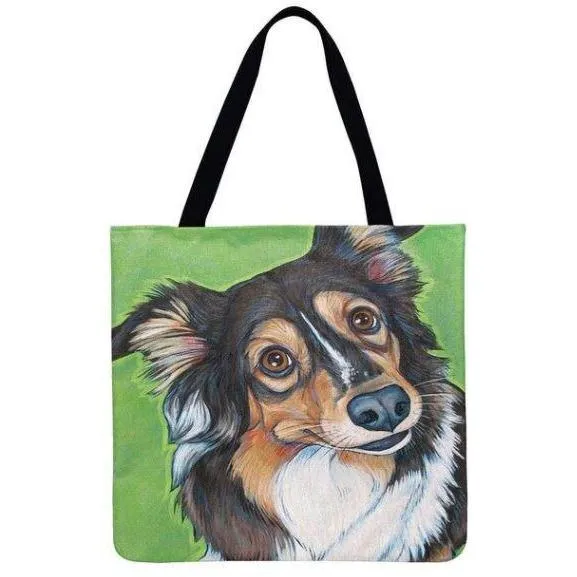 Women Dog Printed Shoulder Tote Foldable Reusable Shopping/ Beach Bag