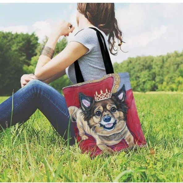 Women Dog Printed Shoulder Tote Foldable Reusable Shopping/ Beach Bag