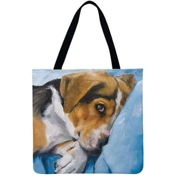 Women Dog Printed Shoulder Tote Foldable Reusable Shopping/ Beach Bag