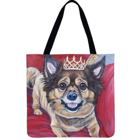 Women Dog Printed Shoulder Tote Foldable Reusable Shopping/ Beach Bag