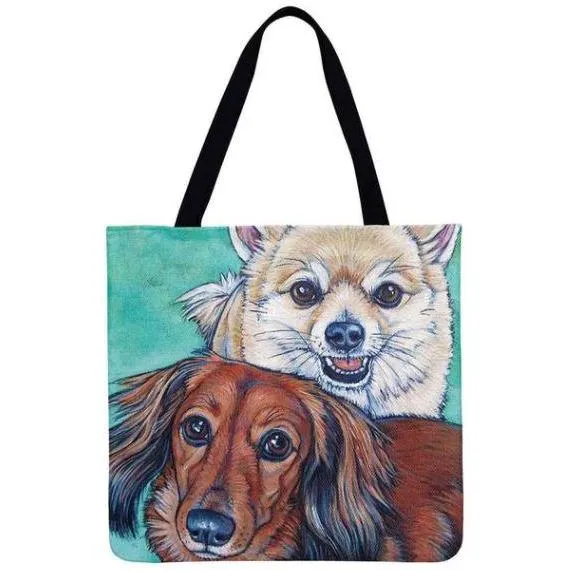 Women Dog Printed Shoulder Tote Foldable Reusable Shopping/ Beach Bag