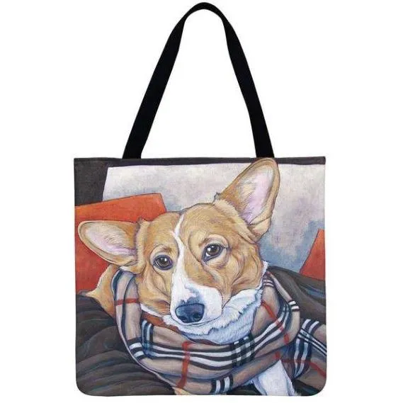 Women Dog Printed Shoulder Tote Foldable Reusable Shopping/ Beach Bag