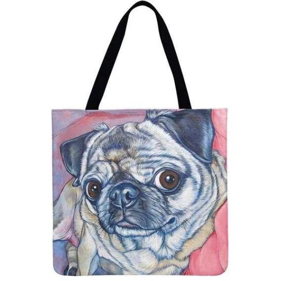 Women Dog Printed Shoulder Tote Foldable Reusable Shopping/ Beach Bag