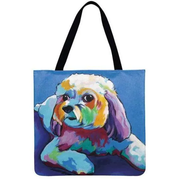 Women Dog Printed Shoulder Tote Foldable Reusable Shopping/ Beach Bag