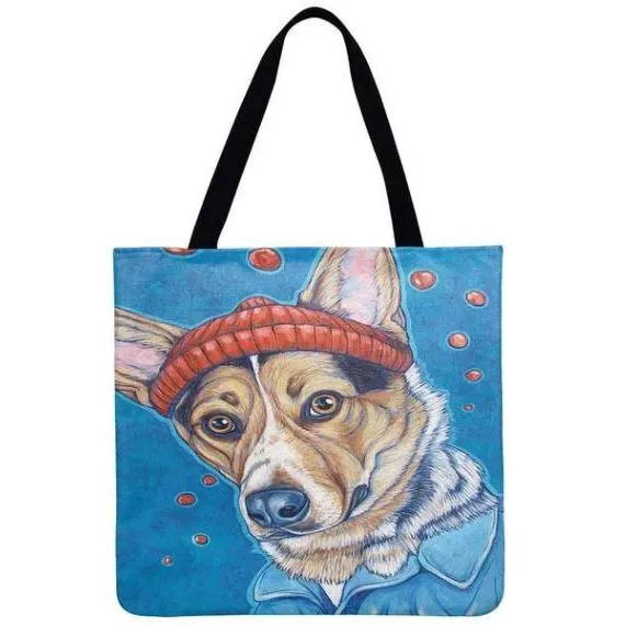 Women Dog Printed Shoulder Tote Foldable Reusable Shopping/ Beach Bag