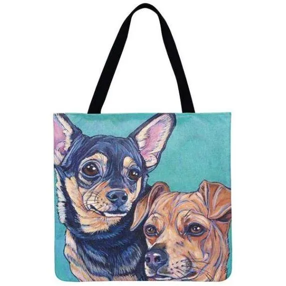 Women Dog Printed Shoulder Tote Foldable Reusable Shopping/ Beach Bag