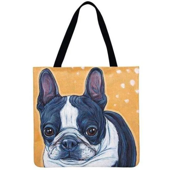 Women Dog Printed Shoulder Tote Foldable Reusable Shopping/ Beach Bag