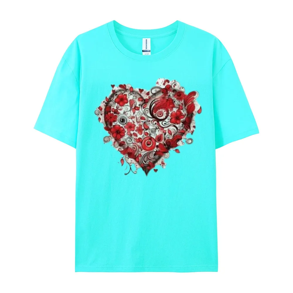 Women Love Rose Heart Valentine's Day Print Graphic T-shirt