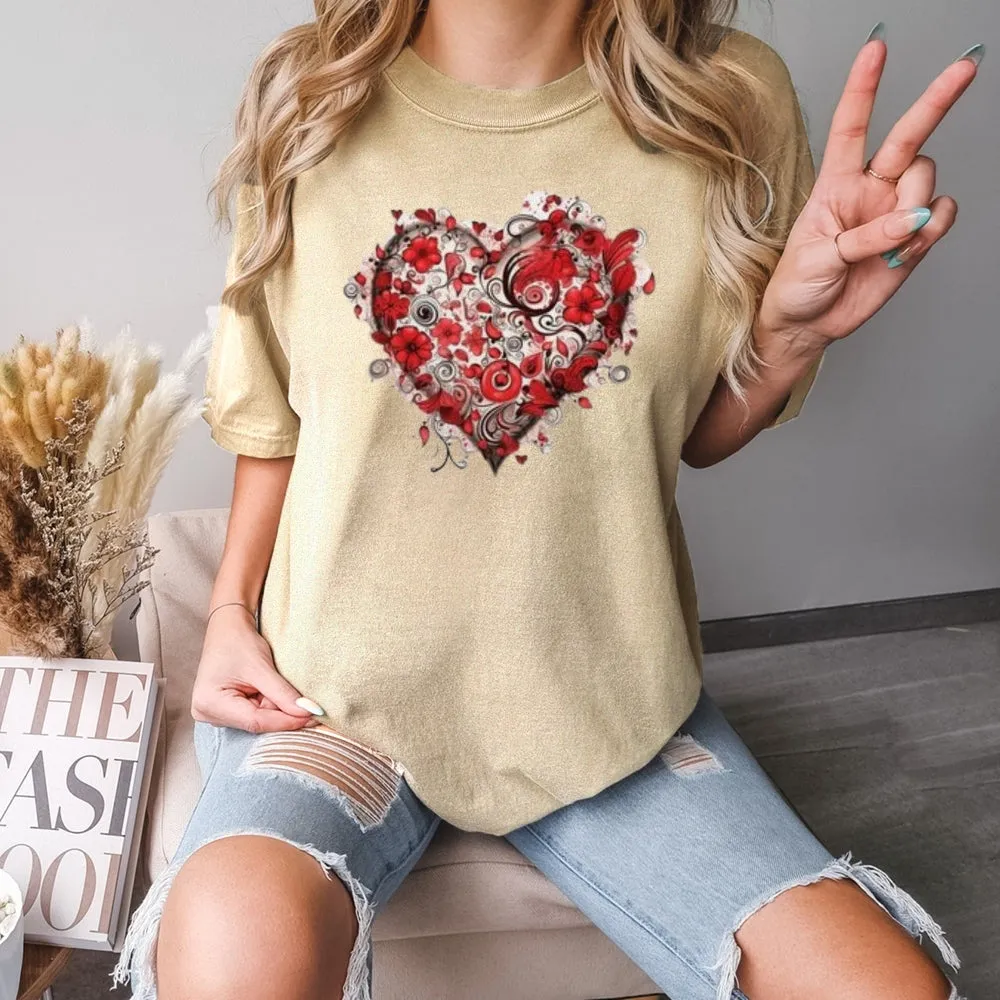 Women Love Rose Heart Valentine's Day Print Graphic T-shirt