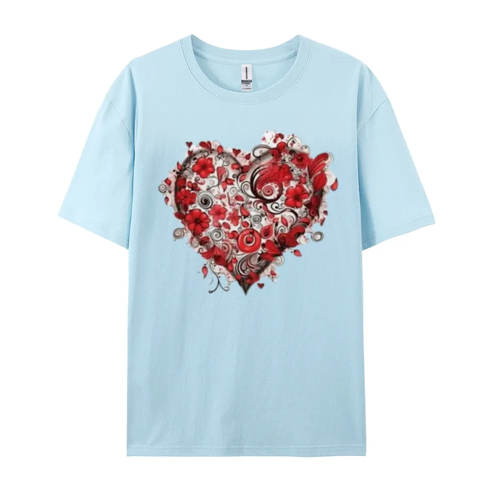 Women Love Rose Heart Valentine's Day Print Graphic T-shirt