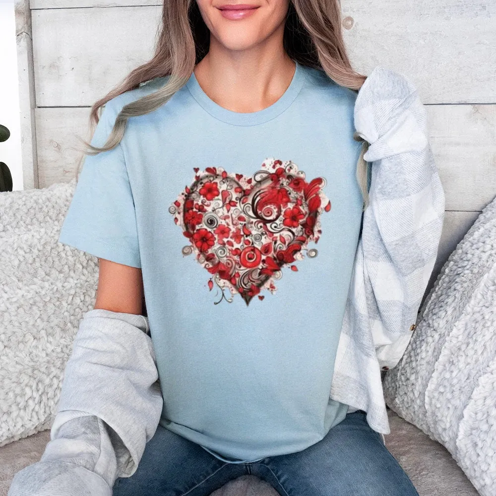 Women Love Rose Heart Valentine's Day Print Graphic T-shirt