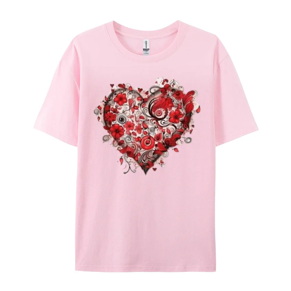 Women Love Rose Heart Valentine's Day Print Graphic T-shirt