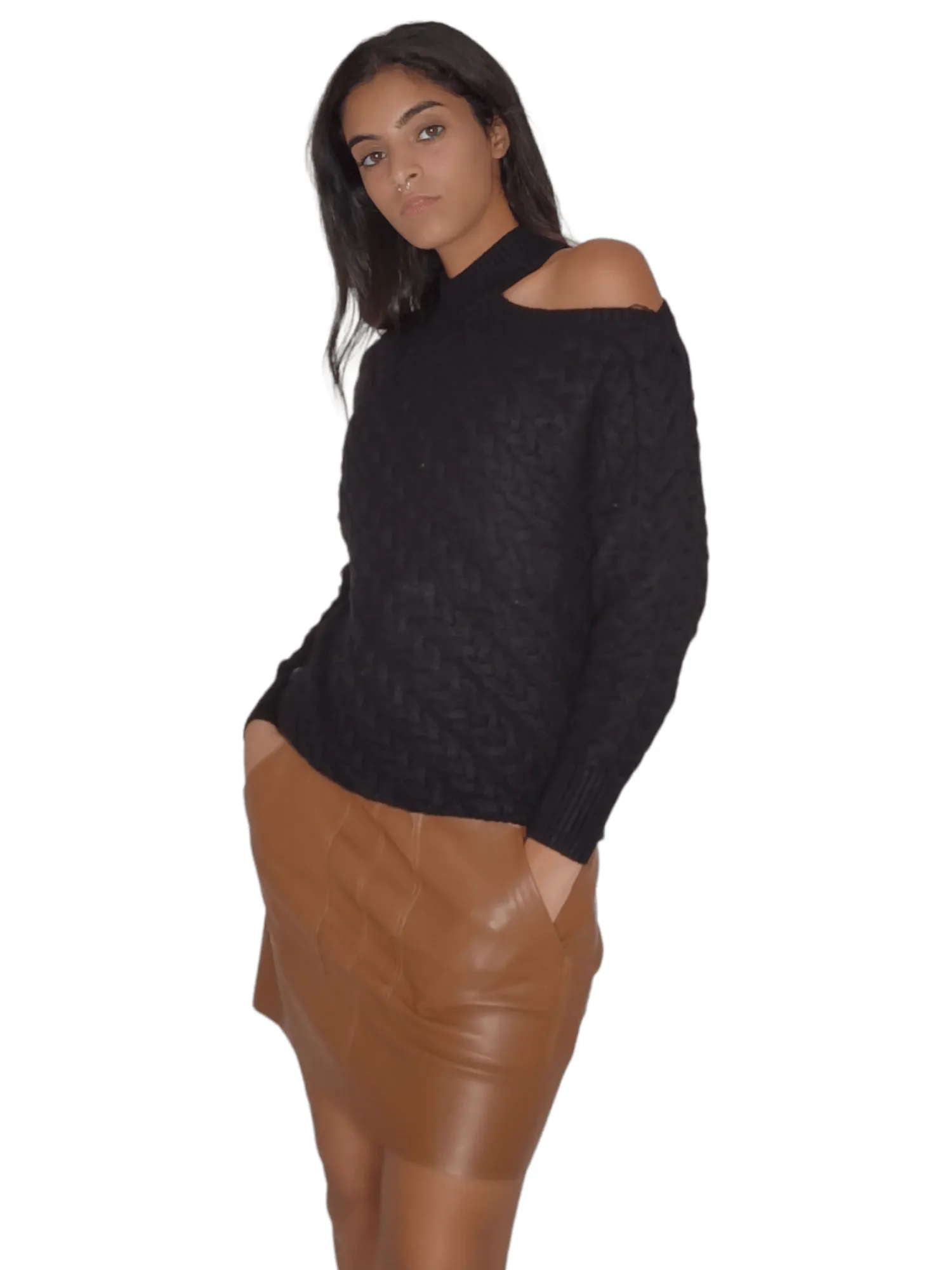 Women Off-Shoulder Pullover - Black