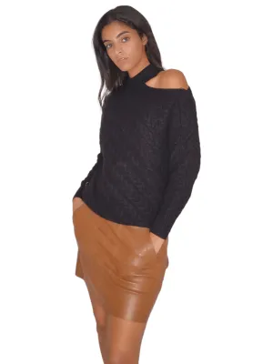 Women Off-Shoulder Pullover - Black